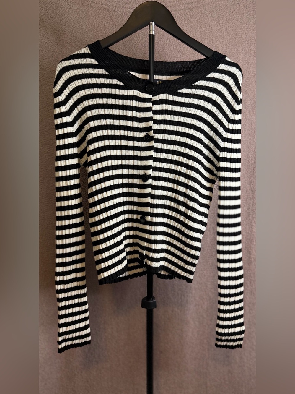 Maeve Anthropologie Striped Ribbed Cardigan Black Ivory Medium